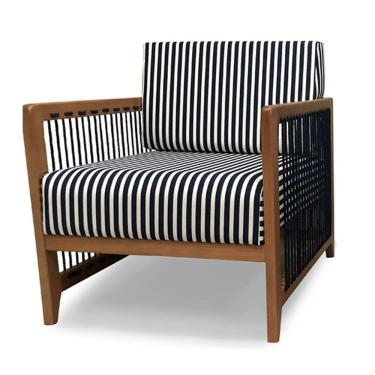 Imagem de Poltrona Com Braço Luck Algodão Impermeável Azul E Branco Madeira Cedro Corda Plana Poliéster Azul