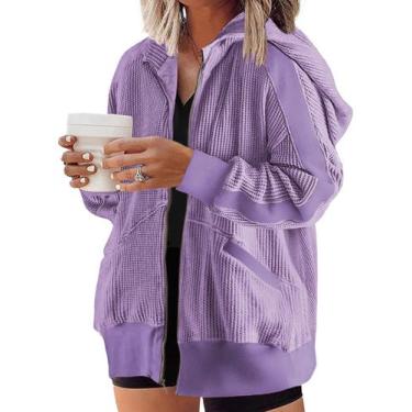 Imagem de Jaqueta feminina Shacket Eytino, tamanho grande, com zíper, 4x roxa