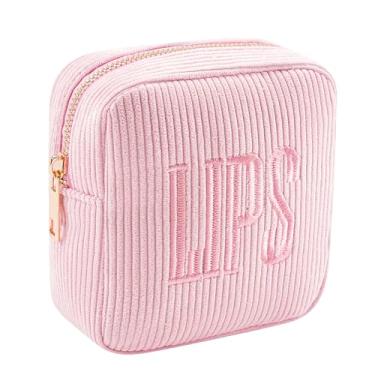 Imagem de RSRSLEII Pequena bolsa de maquiagem de veludo cotelê para bolsa, mini bolsa estética cosmética para mulheres e meninas, linda bolsa de batom com zíper com bolso para batom, porta-cartões, organizador