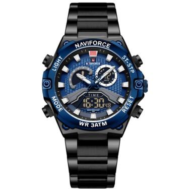 Imagem de Relógio Esportivo Masculino Em Aço Inoxidável à Prova D'água Com Display Duplo Preto Azul