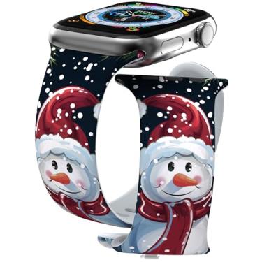 Imagem de THONWO Pulseira de relógio para o Dia das Bruxas, Ação de Graças, Natal, pulseiras esportivas de silicone macio para Apple Watch para homens e mulheres (boneco de neve de Natal, 44/45/46/49/42 mm