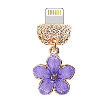 Imagem de ELISE & FONDA CP544 Porta USB de Cristal Antipoeira Plug Little Flower Bauhinia Berloque para iPhone 13/12/11/XS MAX/XR/X/8 Plus/7/6S/8/SE iPad iPod (Roxo), approx. 1.5 cm (L) x 0.3 cm (W) x 1.5 cm