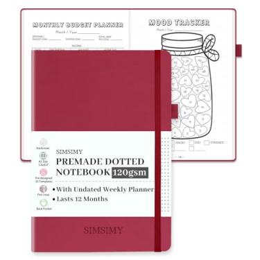 Imagem de SIMSIMY Caderno de diário pontilhado pré-fabricado com modelos de bala, diário pré-fabricado com agenda semanal e mensal sem data, vários rastreadores - organização de 12 meses, capa dura A5