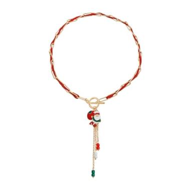 Imagem de JczR.Y Colar de Natal de pano vermelho com Papai Noel, gargantilha para mulheres, corrente grossa, pingente de borla OT com fivela, pingente de Feliz Natal, Ano Novo, joias, presentes, Tecido, Sem