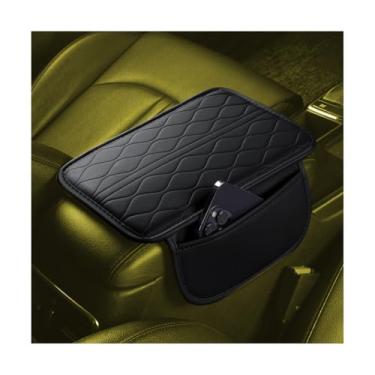 Imagem de Sandfren Capa de console central de carro, almofada de couro para apoio de braço de veículo com 2 sacos de armazenamento, acessórios de proteção de descanso de braço interior automotivo, universal