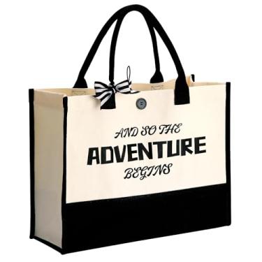 Imagem de Bolsa de presente de noivado, bolsa de presente para chá de casamento, para despedida de solteira, grande, Let The Adventure Begin Bride Tote Parabéns, aposentadoria, melhores presentes de viagem de