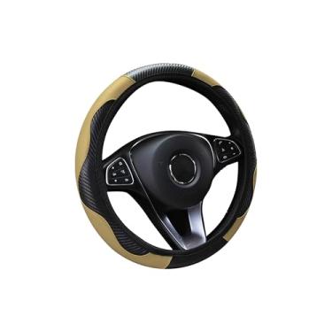 Imagem de Tioollev Capa de volante de carro, protetor de volante elástico de couro sintético de microfibra de fibra de carbono de 38 cm para homens e mulheres, universal durável para carro decorativo adequado
