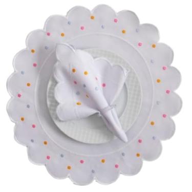 Imagem de Kit Mesa Posta Jogo Americano Bordado com Guardanapo, 12 Peças 6 Lugares, Poá em Oxford Engomado, Sousplat, 50x35cm (Claro)