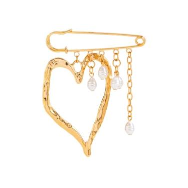 Imagem de Broches de segurança dourados prateados para mulheres punk coração pérola pingente borla broches de segurança alfinetes vintage suéter xale colarinho alfinete mochila roupas emblemas calças corrente