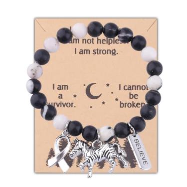 Imagem de WSNANG Presente de guerreiro de doenças raras, zebra, pulseira de conscientização de doenças raras, joia de câncer carcinoide, presente de guerreiro de doenças raras, Standard, Contas de pedra natural