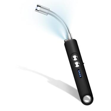 Imagem de Isqueiros para vela, isqueiro elétrico de arco de plasma sem chama USB C recarregável, pescoço longo flexível com interruptor de segurança para aniversário, lareira, presentes de meias (preto)