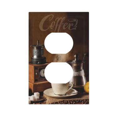 Imagem de VGHOKO Capas de tomada decorativas com café vintage rústico xícara de café e design de feijão 1 interruptor de luz duplex placa de cobertura exclusiva para decoração de cozinha