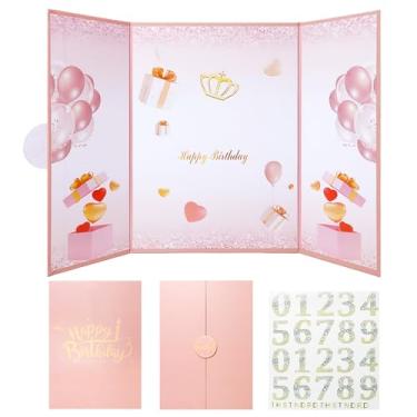 Imagem de Gallipower Livro de assinatura de aniversário, livro de convidados rosa para festas de aniversário, grande cartão de aniversário, ótimos presentes de aniversário para mulheres ou meninas (29,5 cm x 42