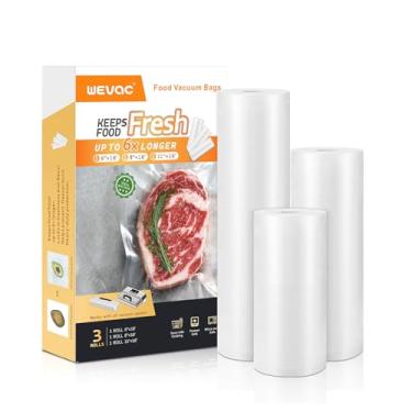 Imagem de Wevac Pacote variado de rolos de saco selador a vácuo, 15 cm x 40 cm, 20 cm x 40 cm, 28 x 40 cm (3 rolos), armazenamento de alimentos resistente, ideal para Sous Vide, freezer, preparação de refeições