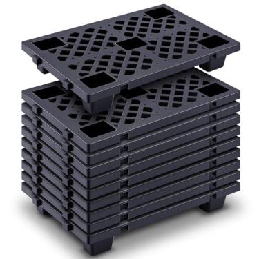Imagem de Briwooody 10 paletes de plástico leves de polietileno aninháveis de paletes de 59,9 cm x 40 cm x 9,9 cm almofada de armazenamento interligada com grades respiráveis para porão, restaurante, cozinha