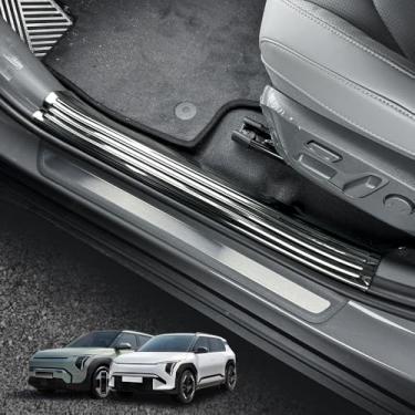 Imagem de 4 peças de protetores de placa de peitoril de porta de carro, protetores de entrada de porta, protetor de painel de capa de proteção de degrau, aço inoxidável, antiarranhões, pedal de porta traseira