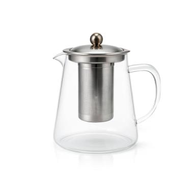 Imagem de Jarra infusor bule chaleira vidro coador inox 950Ml cozinha borossilicato café chá filtro bambu barista