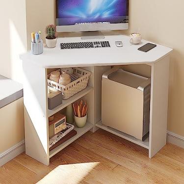 Imagem de ZDJZMGZ Mesa de computador para jogos com grande espaço de armazenamento triangular, mesa de computador para escritório ou casa, ambiental, madeira, laptop, estação de trabalho