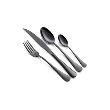Imagem de Faqueiro Black, Conjunto de Talheres em Aço Inox, 24 Peças, Garfos, Facas, Colheres, Preto, Moderno, Medidas 15-23cm