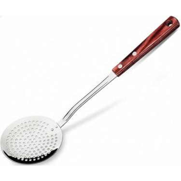 Imagem de Escumadeira de Aço Inoxidável com Cabo de Madeira, Utensílio de Cozinha Profissional, Design Clássico, 30cm