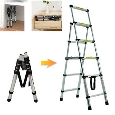 Imagem de OKUOKA Escadas, escada de extensão dobrável, escada de 4 + 5 degraus, escada telescópica de alumínio, antiderrapante, dobrável, leve e fácil de transportar ou armazenar, carga máxima 150 kg