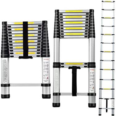 Imagem de OKUOKA Escada telescópica de 8 m/7 m/6,2 m/5 m/4,2 m/3,8 m/2,6 m, escadas de extensão telescópica de alumínio para telhado RV sótão, trabalho ao ar livre, carga 150 kg (tamanho: 1,4 m/4,6 pés) Vida