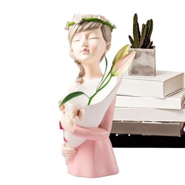 Imagem de Vaso para flores | Vaso de estatueta de menina artística de resina | Escultura feminina moderna, suporte floral decorativo de mesa para locais de trabalho, mesa de quarto, mesa de sala de estar