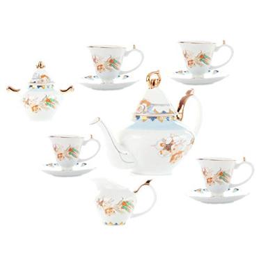 Imagem de Conjunto de chá de porcelana com bule de chá, conjunto de chá da tarde para adultos, xícara de café e pires com tigela, conjunto de xícaras de café vintage de jarro de leite