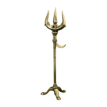 Imagem de Wswqop Trident ornamento de bronze estátua estatueta mesa barra arte ornamento desktop estatuetas em miniatura café latão trident trident prop, Tridente com Base