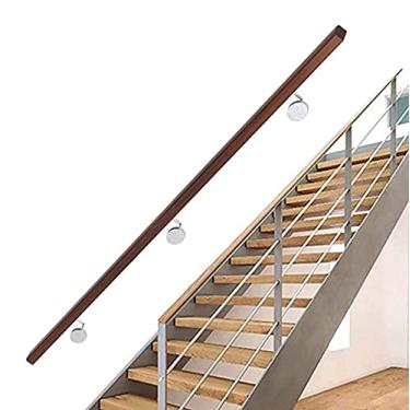 Imagem de Corrimão de escada corrimão de madeira - kit completo de 0,3 m e 6 m, haste de suporte de corrimão de escada antiderrapante para corredor, kit de barra de apoio para idosos e crianças (tamanho: 5 m)