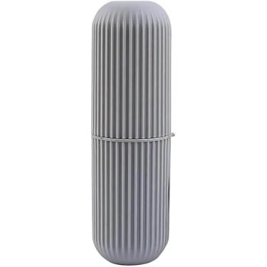 Imagem de **Porta Escovas e Pasta Dental com Design Texturizado – Estojo Organizador de Banheiro Ideal para Viagem, Escola, Trabalho e Férias, Higiênico e Resistente** Verde Rosa Cinza Branco (Cinza)