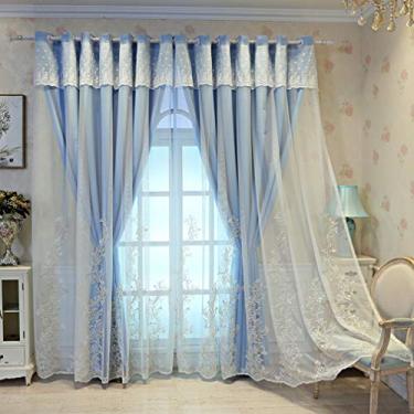 Imagem de Cortina blecaute de camada dupla, painel de cortinas sólidas em camadas de voile blecaute, isolamento térmico de economia de energia para quarto de menina, cortina de sombreamento de deck duplo, topo