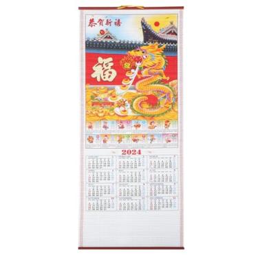 Imagem de ZABEES Calendário de parede 2024 ano chinês ano novo do dragão calendário diário mensal mesa nova agenda tradicional rolagem de imagem