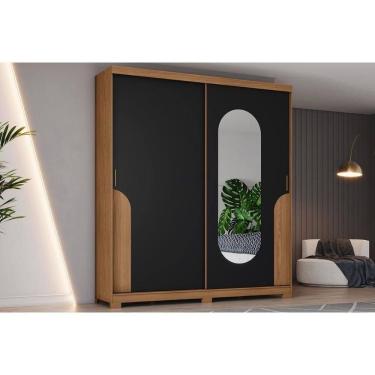 Imagem de Guarda Roupa 2 Portas De Correr (1 C/ Espelho) E 3 Gavetas C/ Pés Talles Nature/preto - Henn