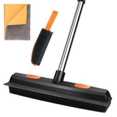 Imagem de Vassoura de borracha com rodo para removedor de pelos de animais de estimação (laranja)