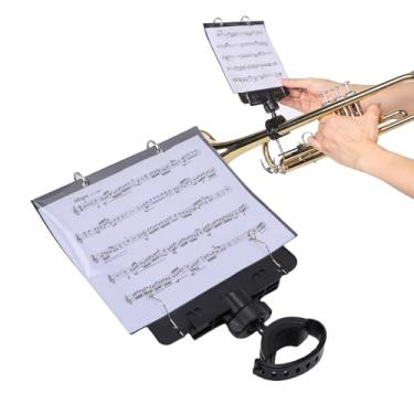 Imagem de ASHATA Lira de Marcha para Trompete, Braçadeira de Partitura Ajustável Em Vários ângulos Com 5 Mangas de Recarga, para Trompete Com Alça de Silicone e Anel de Metal