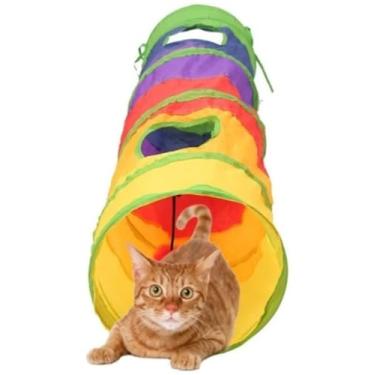 Imagem de Túnel para Gatos Várias Entradas Dobrável com Bolinha Brinquedo Interativo 120cm