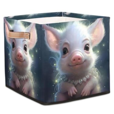 Imagem de hongjinglin Cestas dobráveis de armazenamento de porco, animais de porco, fofos, caixas dobráveis de brinquedo infantil com alças, organizador de tecido, cesto organizador para berçário, sala de estar