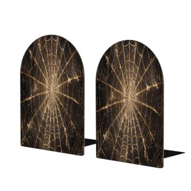 Imagem de Teia de aranha dourado grande suporte de livros de madeira decorativo antiderrapante resistente terminais de livro para mesa de escritório em casa biblioteca de estudo escolar divisórias de livros