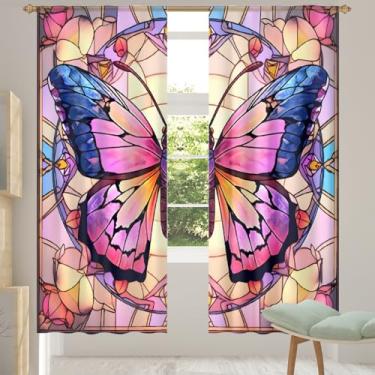 Imagem de 2 conjuntos de painéis de cortinas transparentes de borboleta de vitral, cortinas transparentes arejadas com filtro leve, painéis de cortina de porta e janela para sala de estar, quarto, jantar, 213