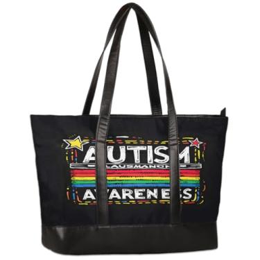 Imagem de Bolsa feminina de lona para laptop, design de autismo, 40 cm, grande capacidade, bolsa de ombro leve e casual para negócios, escritório, trabalho, viagem, escola, faculdade, fim de semana