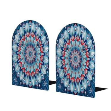 Imagem de Suportes de livros decorativos de madeira para arte étnica mandala grande suporte de livros antiderrapante resistente para mesa de escritório em casa biblioteca de estudo escolar divisórias de livros