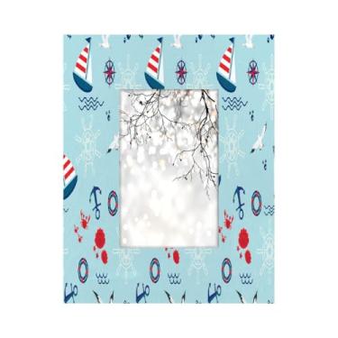 Imagem de Moldura de 10 x 15 cm, estampa de âncora de veleiro, feita de madeira maciça, 10 x 15 cm, moldura para exibição de mesa e montagem na parede, para decoração de casa e ideias de presentes para a