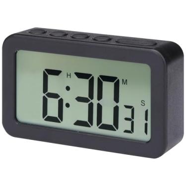 Imagem de Despertador pequeno e alto, operado por bateria para quarto, soneca, relógio de mesa 12/24H, decoração de casa 8 x 5 x 2 cm, preto