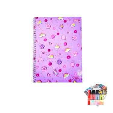 Imagem de Kit Caderno Universitário Vibe Feminino 10M 160F Tilibra + Caneta Trigel Metálica + Marca Texto Boss Pastel