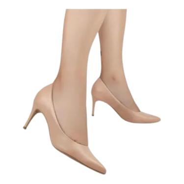 Imagem de Scarpin Feminino Couro Salto Fino 7.5cm Bico Fino Elegante Conforto (Nude, BR, Adulto, Numérico, 39)