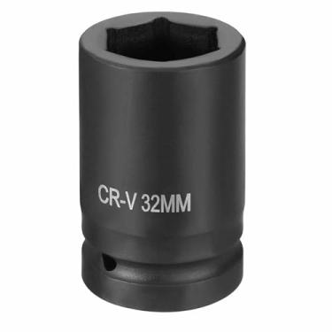 Imagem de HARFINGTON Soquete de impacto de 6 pontos 2,5 cm soquete métrico de 32 mm CR-V soquete sextavado de eixo de aço para reparo de porcas de eixo de máquina, preto