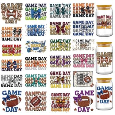 Imagem de Adesivos de futebol UV DTF - 25 folhas de dia de jogo UV DTF envoltórios de copo para vidro de 473 ml, adesivos engraçados de transferência de arco com estampa de leopardo decalques para garrafa de