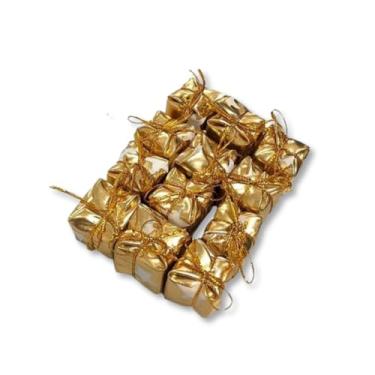 Imagem de Kit 12 Enfeites de Natal Caixinhas de presente Douradas com Laço – Mini Presentes Decorativos para Árvore, Guirlandas e Embrulhos