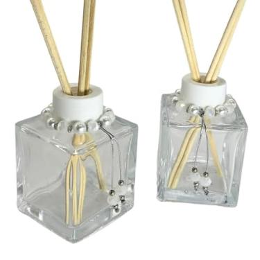 Imagem de Kit 10 Frascos de Vidro Cubo 100ml para Difusor de Ambiente com Tampas Luxo e Pingentes Decorativos(BRANCO)